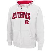 Colosseum White Rutgers Scarlet Knights Arch & Logo 3.0 Sweat à capuche entièrement zippé pour hommes