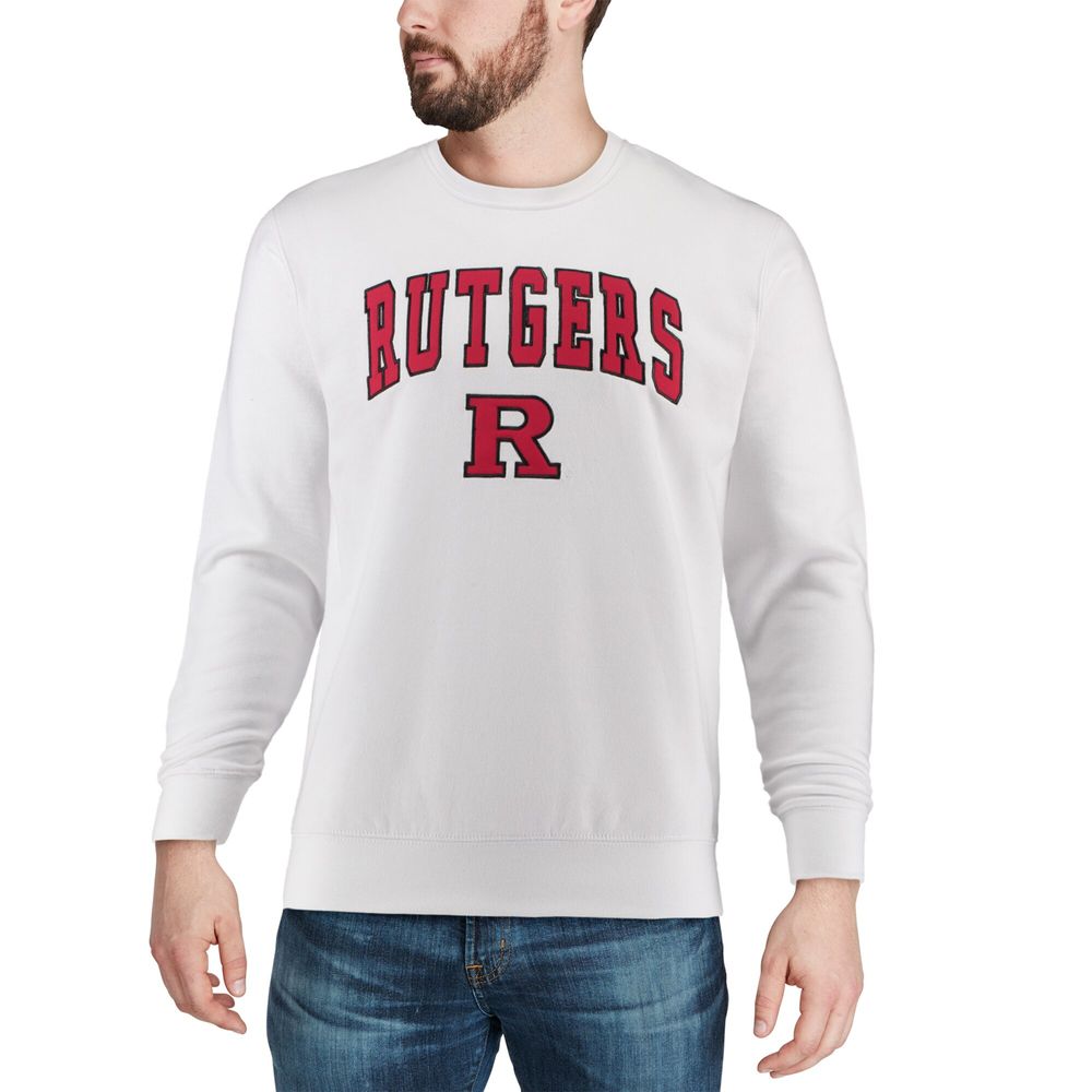 Men's Colosseum White Rutgers Scarlet Knights Arch & Logo Crew Neck Sweatshirt