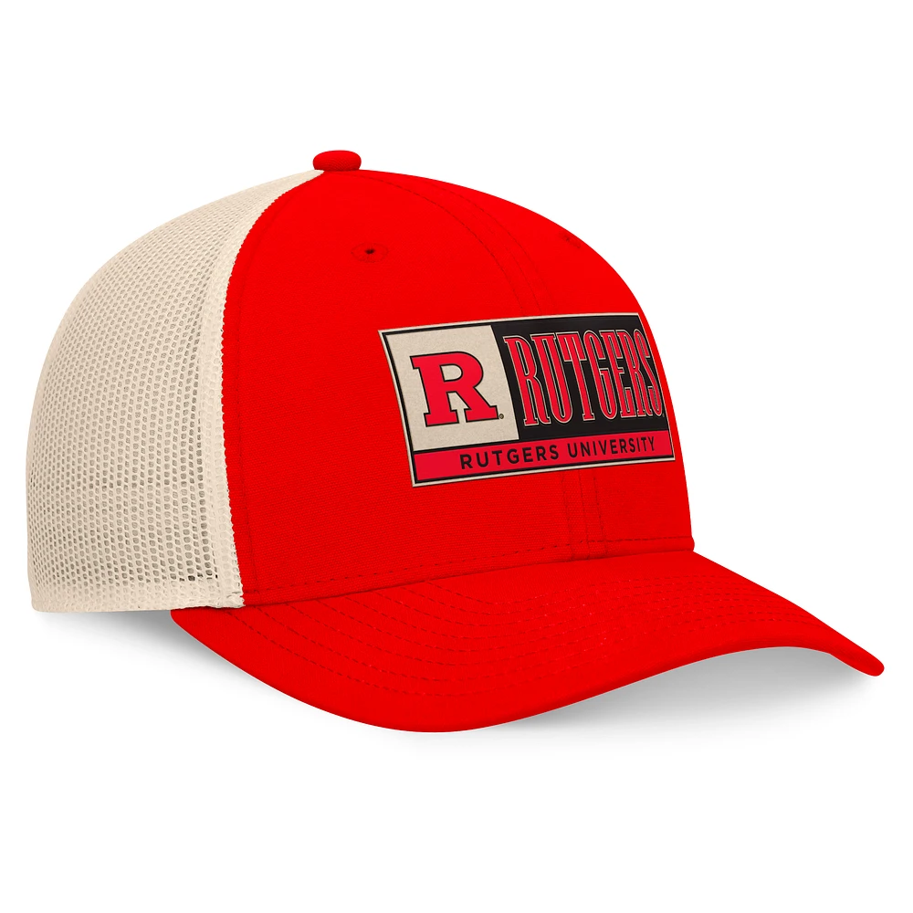 Casquette ajustable pour homme Top of the World Scarlet/Natural Rutgers Scarlet Knights Bennett Trucker