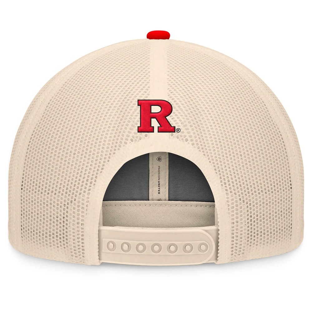 Casquette ajustable pour homme Top of the World Scarlet/Natural Rutgers Scarlet Knights Bennett Trucker