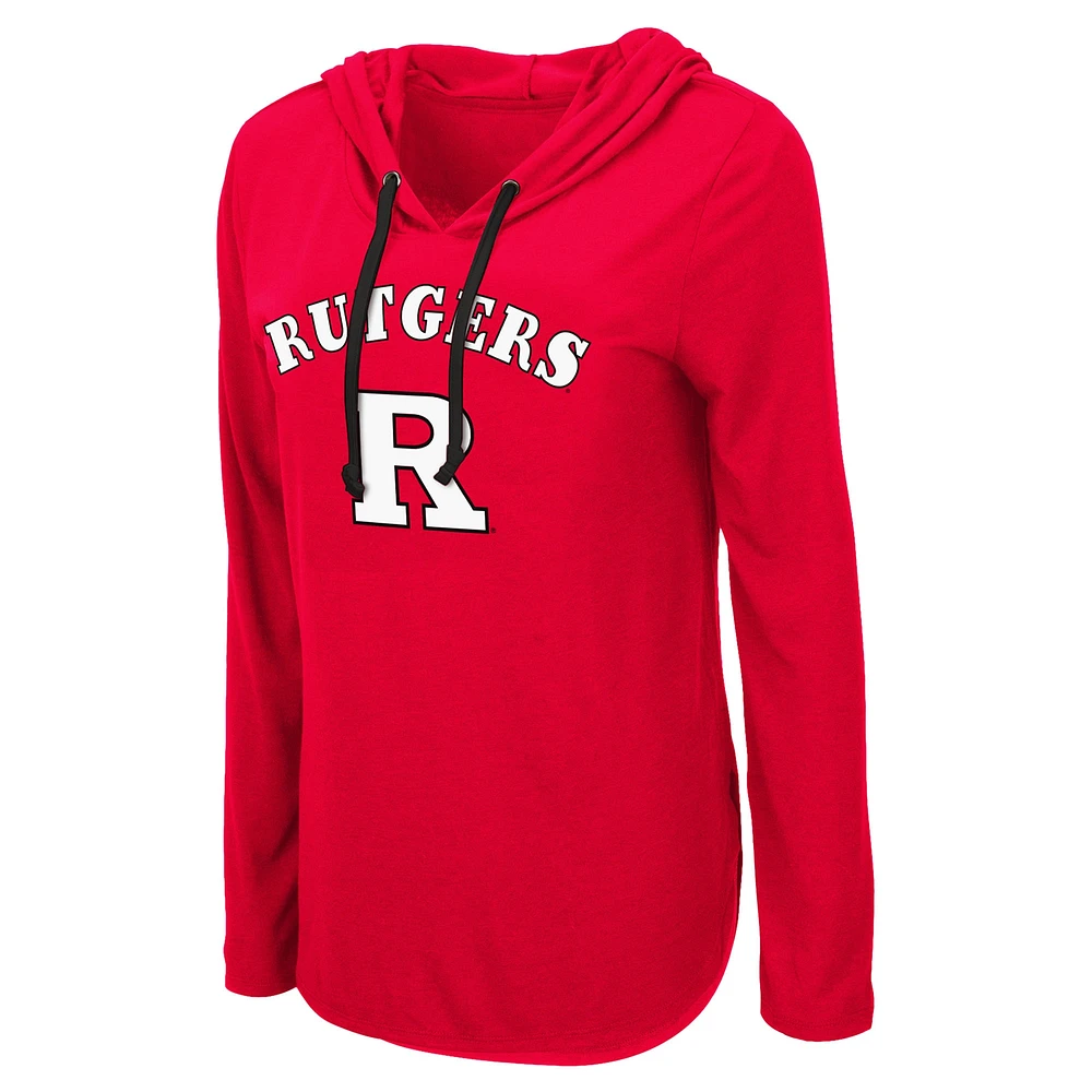 Women's Colosseum Scarlet Rutgers Knights My Lover Lightweight Hooded Long Sleeve T-Shirt