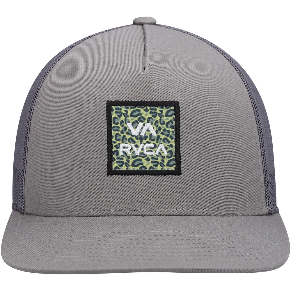 Casquette Snapback de camionneur imprimée RVCA gris avec mot-symbole VA ATW pour hommes