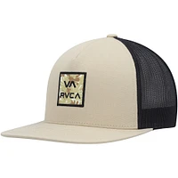 Men's RVCA  Khaki VA All The Way Print Trucker Snapback Hat