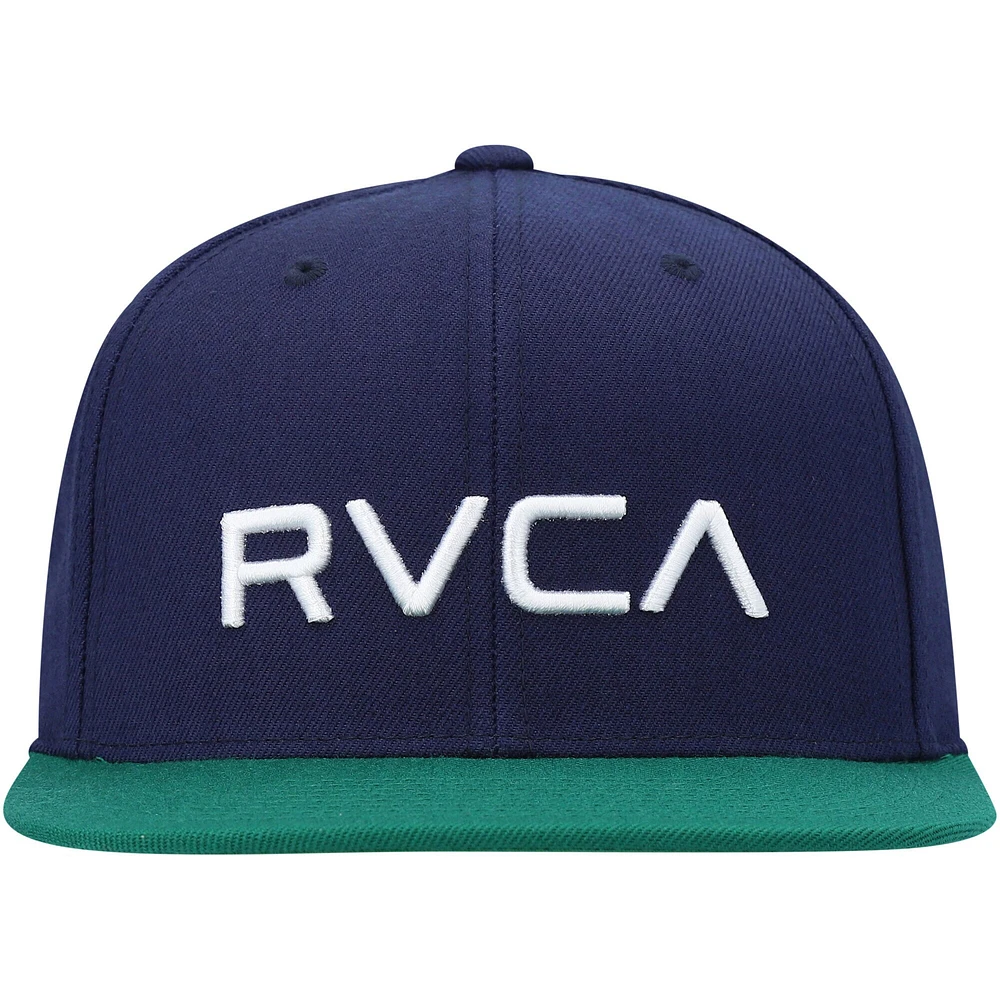 Hommes RVCA Navy/Green Twill II - Casquette Snapback