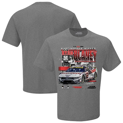 T-shirt à damier pour homme Ryan Blaney 2024 Xfinity 500 Race Win, couleur anthracite chiné