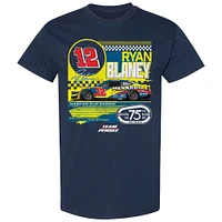 T-shirt rétro pour homme, motif drapeau à damier, bleu marine, Ryan Blaney Menards, Darlington Raceway