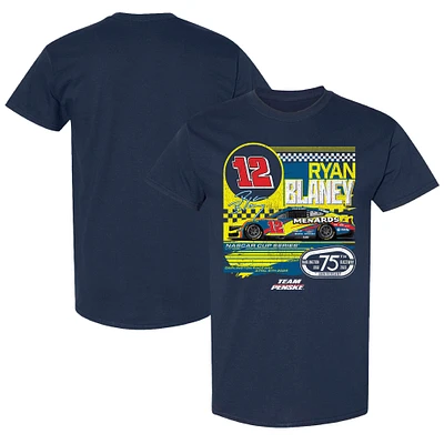 T-shirt rétro pour homme, motif drapeau à damier, bleu marine, Ryan Blaney Menards, Darlington Raceway