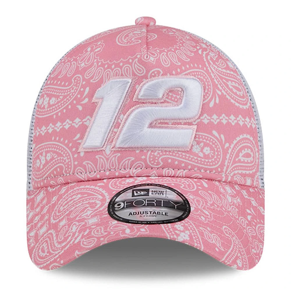 Men's New Era  Pink Ryan Blaney 9FORTY A-Frame Trucker Paisley Adjustable Hat