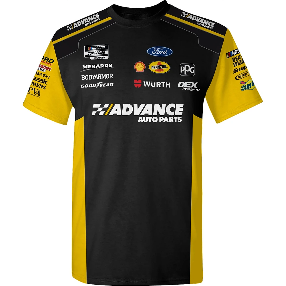 T-shirt d'uniforme de pièces automobiles Advance Ryan Blaney l'équipe Penske pour hommes, noir/jaune