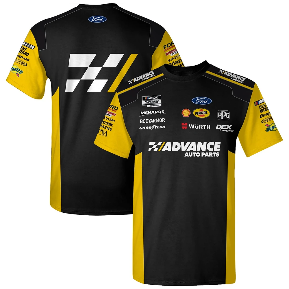 T-shirt d'uniforme de pièces automobiles Advance Ryan Blaney l'équipe Penske pour hommes, noir/jaune