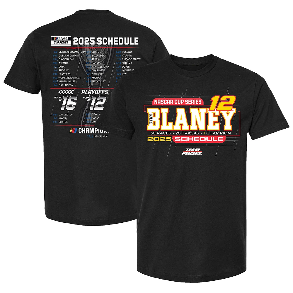 Men's Team Penske Black Ryan Blaney 2025 NASCAR Cup Series Schedule T-Shirt