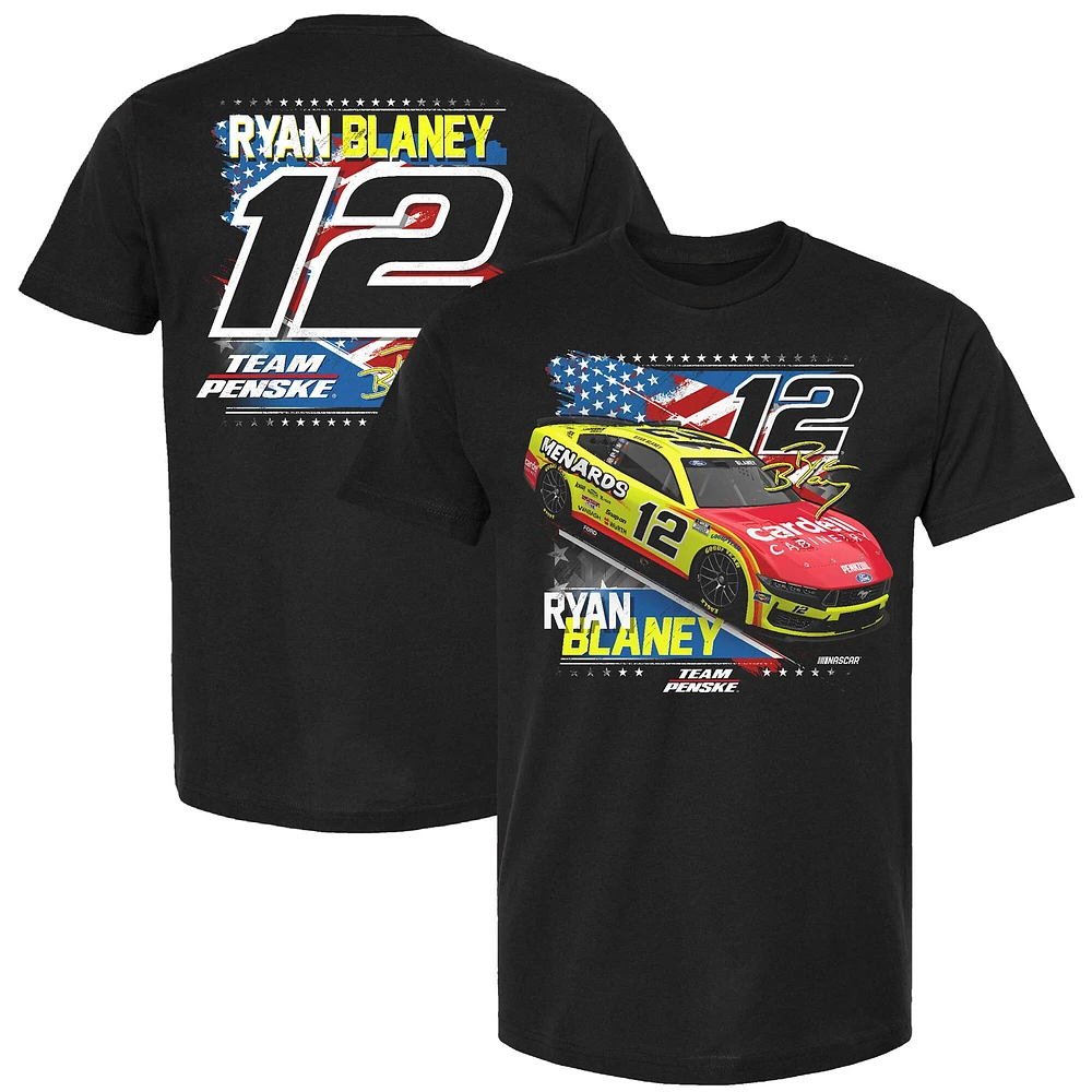 T-shirt patriotique de l'équipe Penske pour hommes, noir, avec l'emblème la voiture Ryan Blaney Menards
