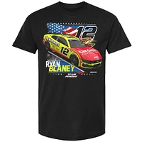 T-shirt patriotique de l'équipe Penske pour hommes, noir, avec l'emblème la voiture Ryan Blaney Menards