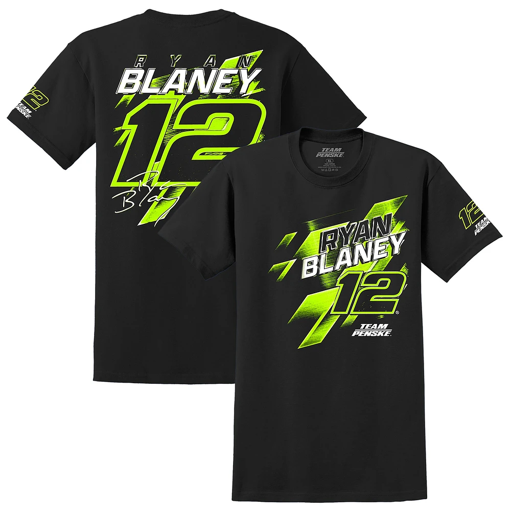 T-shirt noir avec numéro Ryan Blaney de l'équipe Penske pour hommes