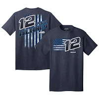 T-shirt tri-blend bleu marine chiné de l'équipe Penske pour homme avec drapeau Ryan Blaney