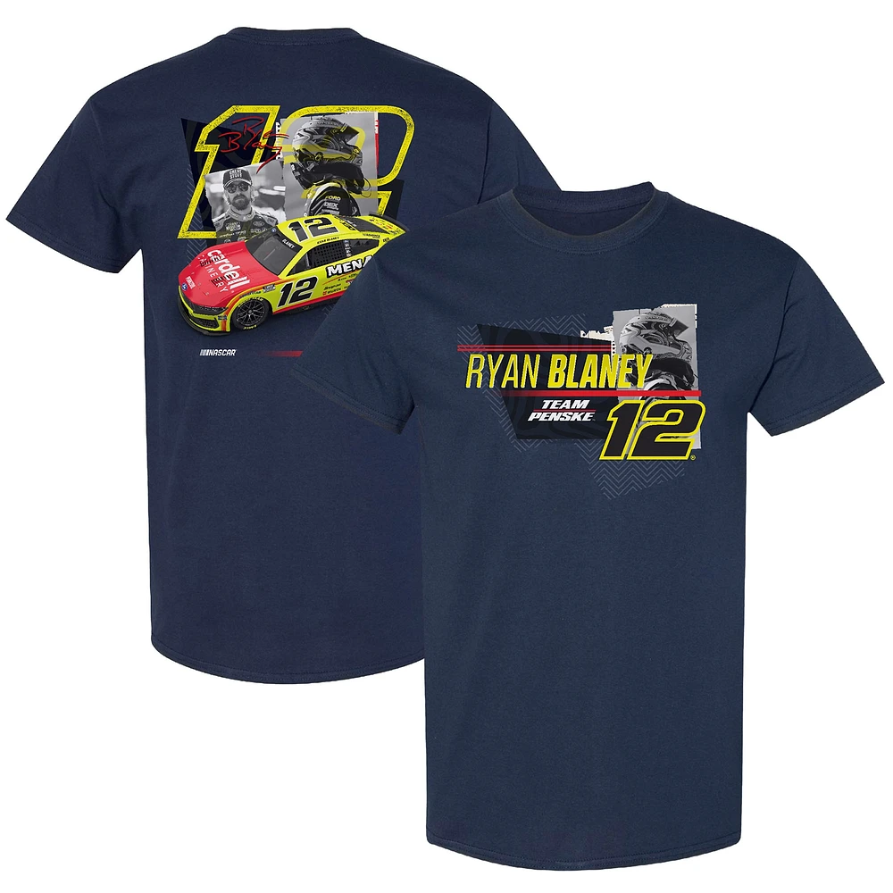T-shirt bleu marine pour homme de l'équipe Penske Ryan Blaney Menards Car