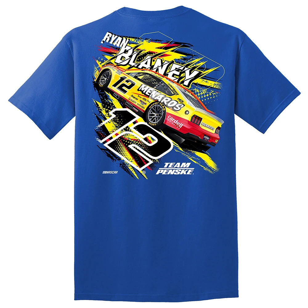Men's Team Penske  Royal Ryan Blaney Menards Cardell #12 Car T-Shirt