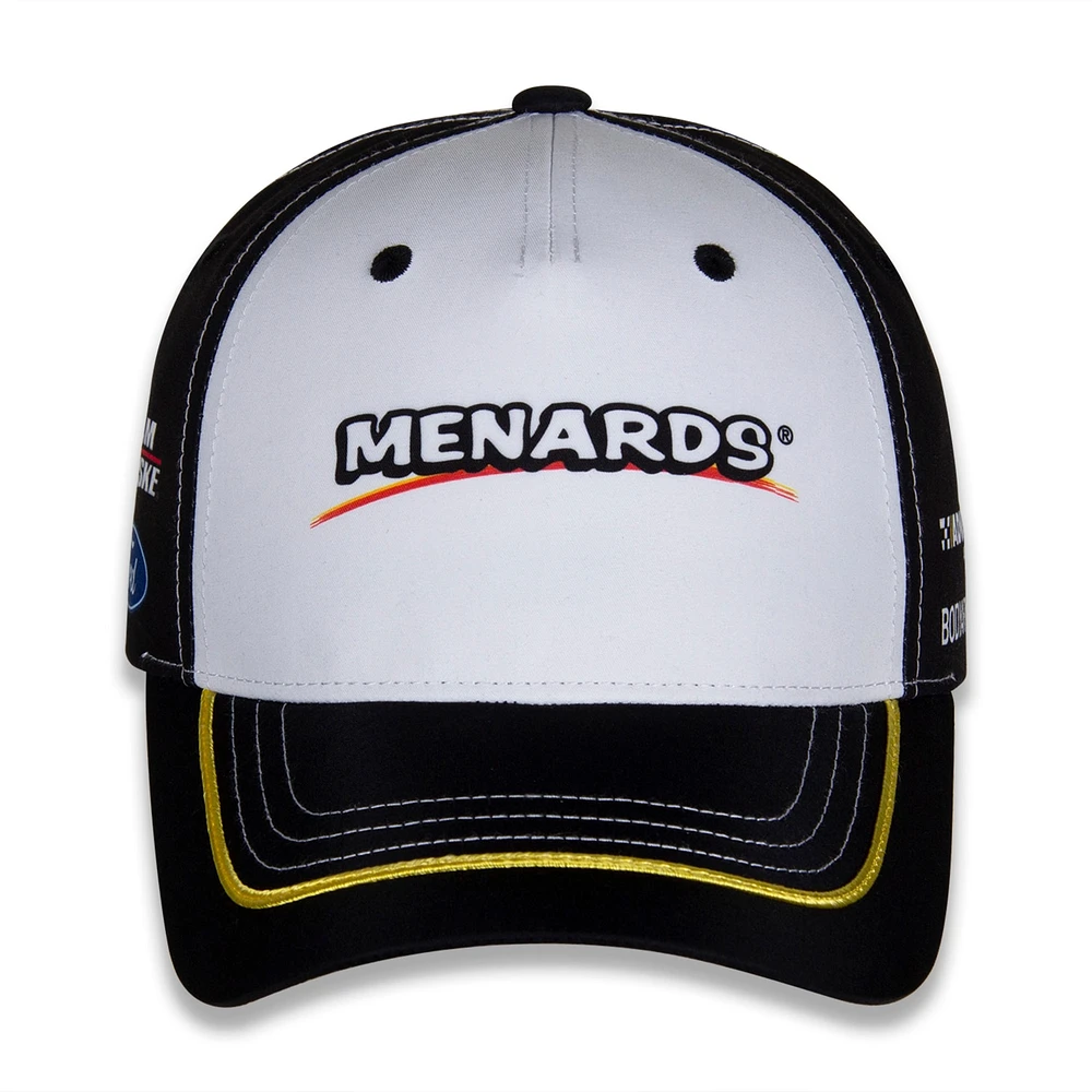 Casquette réglable pour uniforme de Ryan Blaney Menards de l'équipe Penske pour hommes, blanc/noir