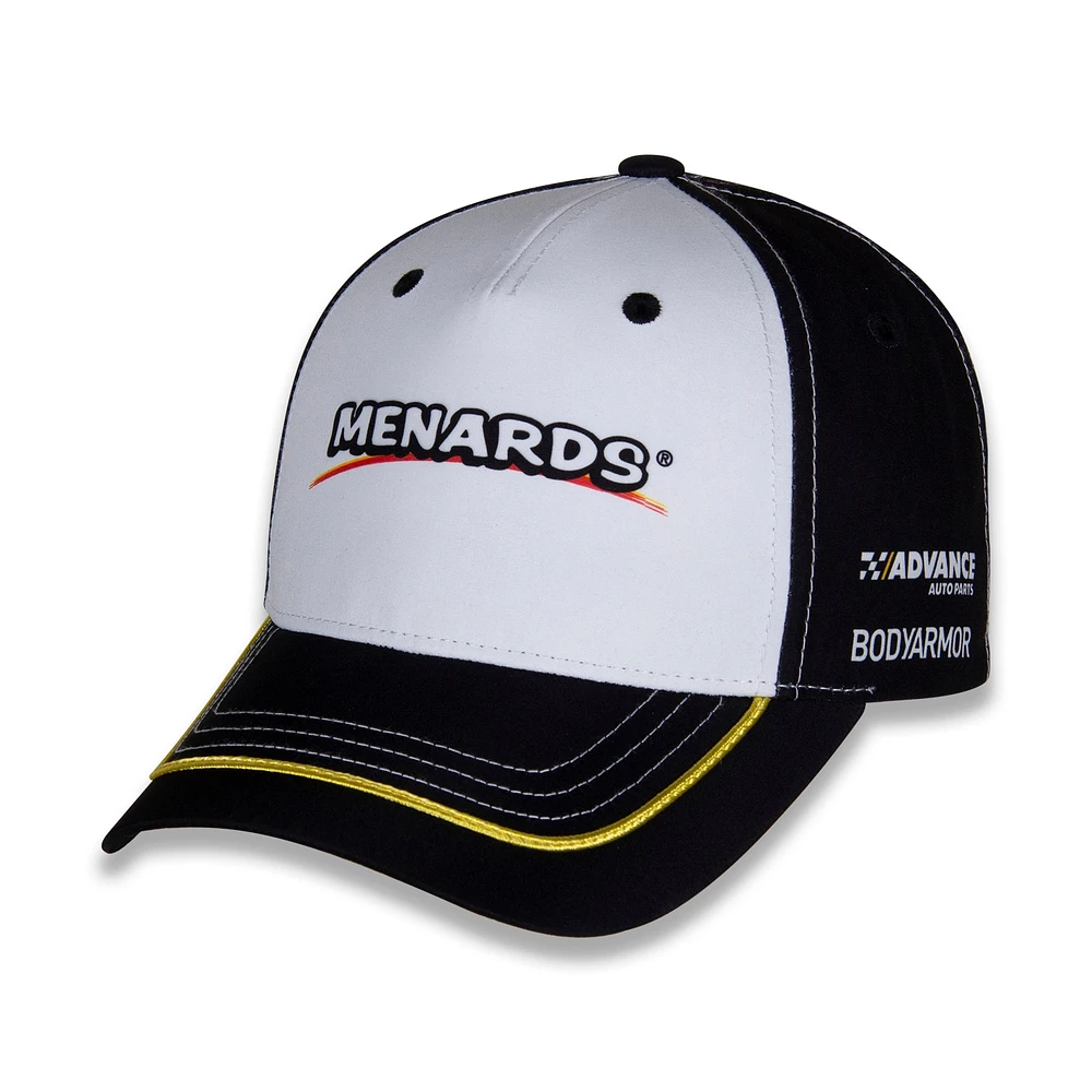 Casquette réglable pour uniforme de Ryan Blaney Menards de l'équipe Penske pour hommes, blanc/noir