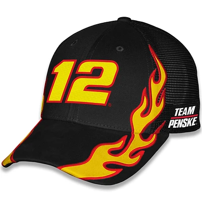 Unisex Checkered Flag Sports Black Ryan Blaney Menards Flame Trucker Adjustable Hat