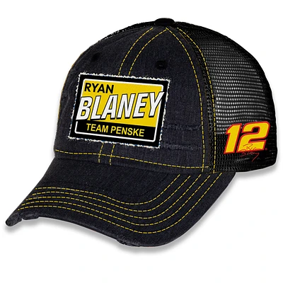 Unisex Checkered Flag Sports Black Ryan Blaney  Vintage Patch Trucker Adjustable Hat
