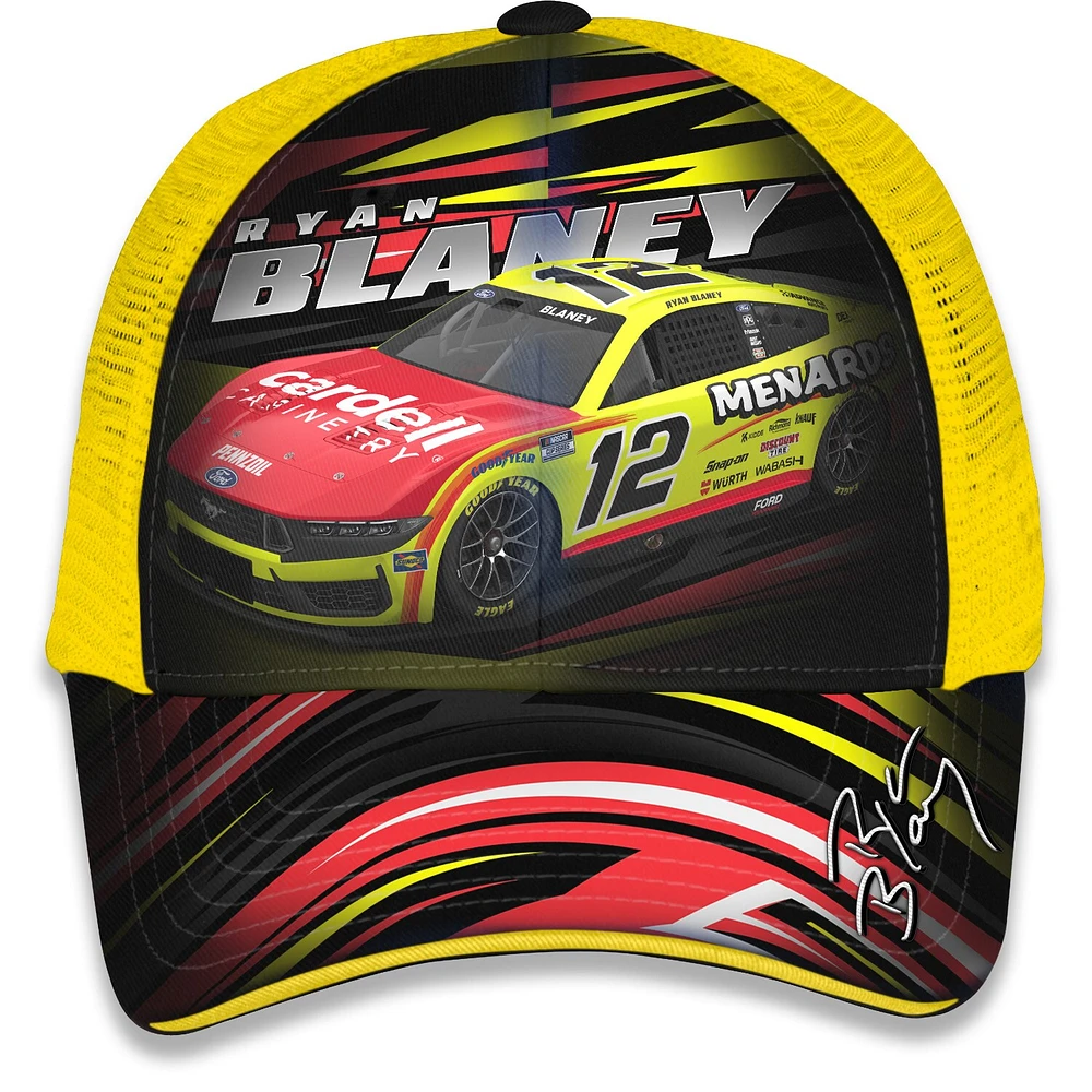 Unisex Checkered Flag Sports Yellow Ryan Blaney Menards Trucker Adjustable Hat