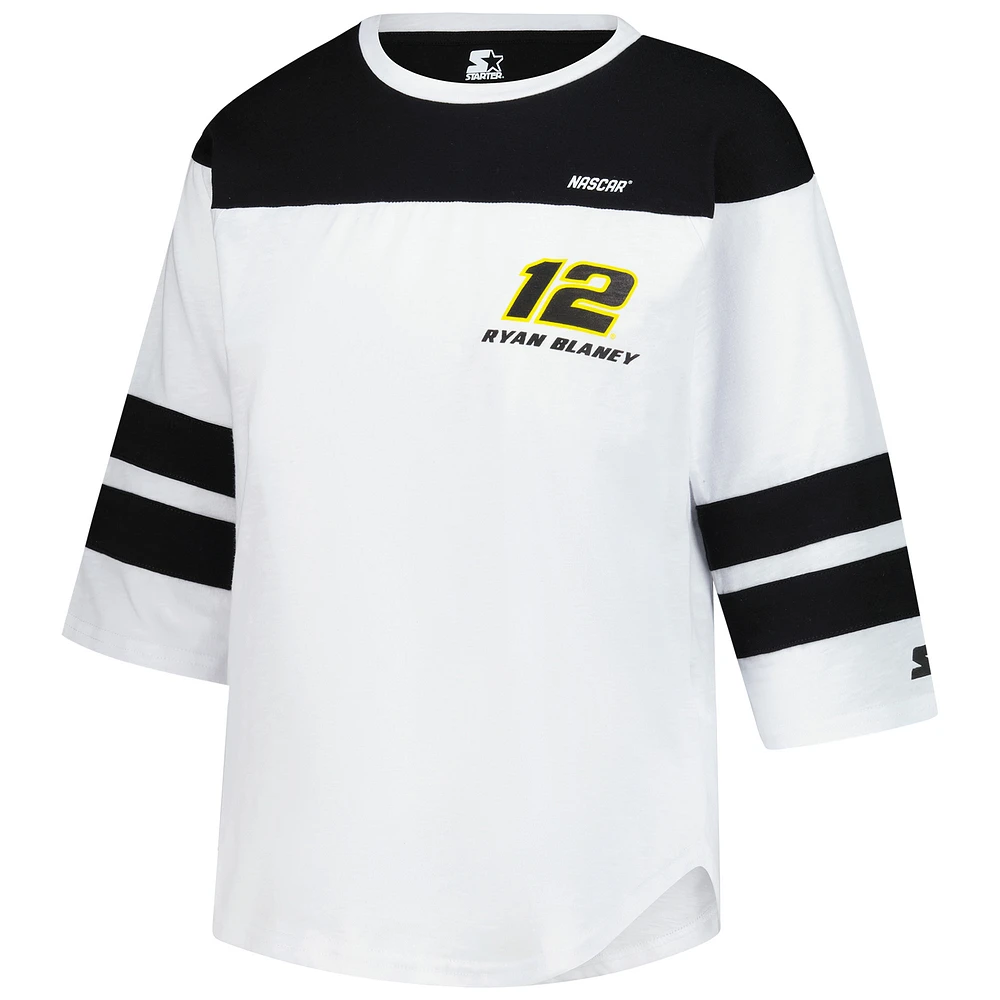Women's Starter  White Ryan Blaney Grand Slam 3/4-Sleeve T-Shirt