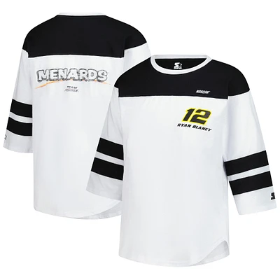 Women's Starter  White Ryan Blaney Grand Slam 3/4-Sleeve T-Shirt