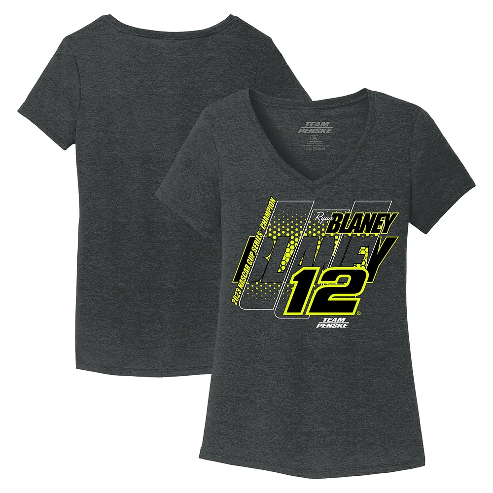 T-shirt tri-mélange à col en V Ryan Blaney de l'équipe Penske Charcoal pour femmes