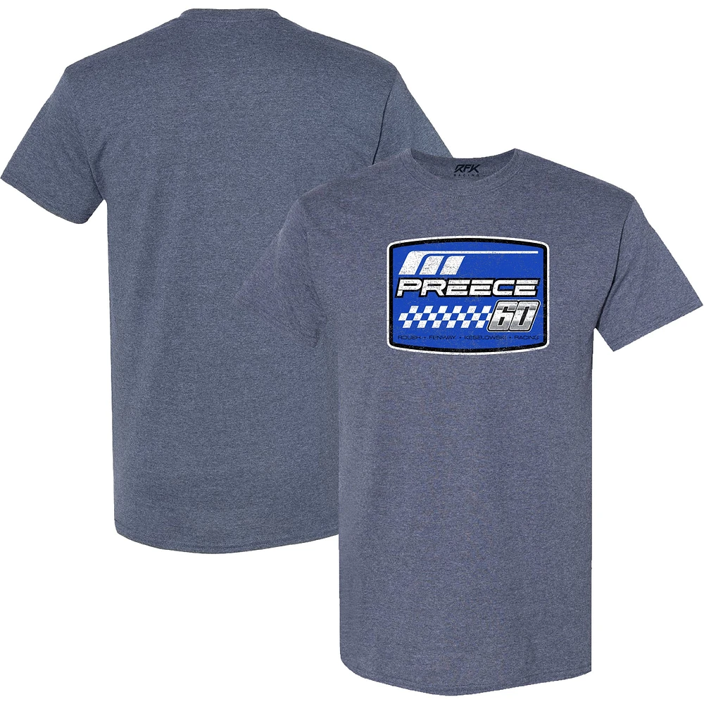 T-shirt à damier pour homme avec nom et numéro Ryan Preece bleu marine chiné