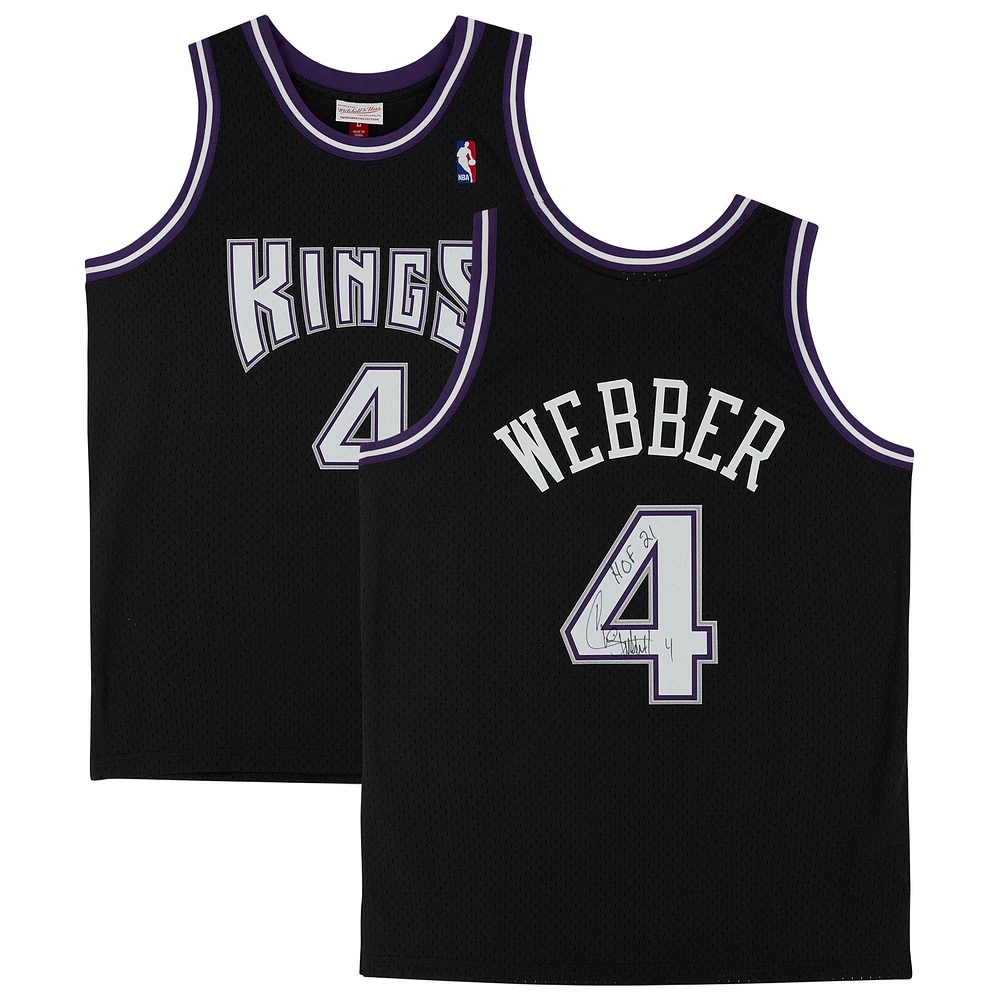 Maillot réplique autographié par Chris Webber des Sacramento Kings de Mitchell & Ness 2000-01 avec inscription « HOF 21 »
