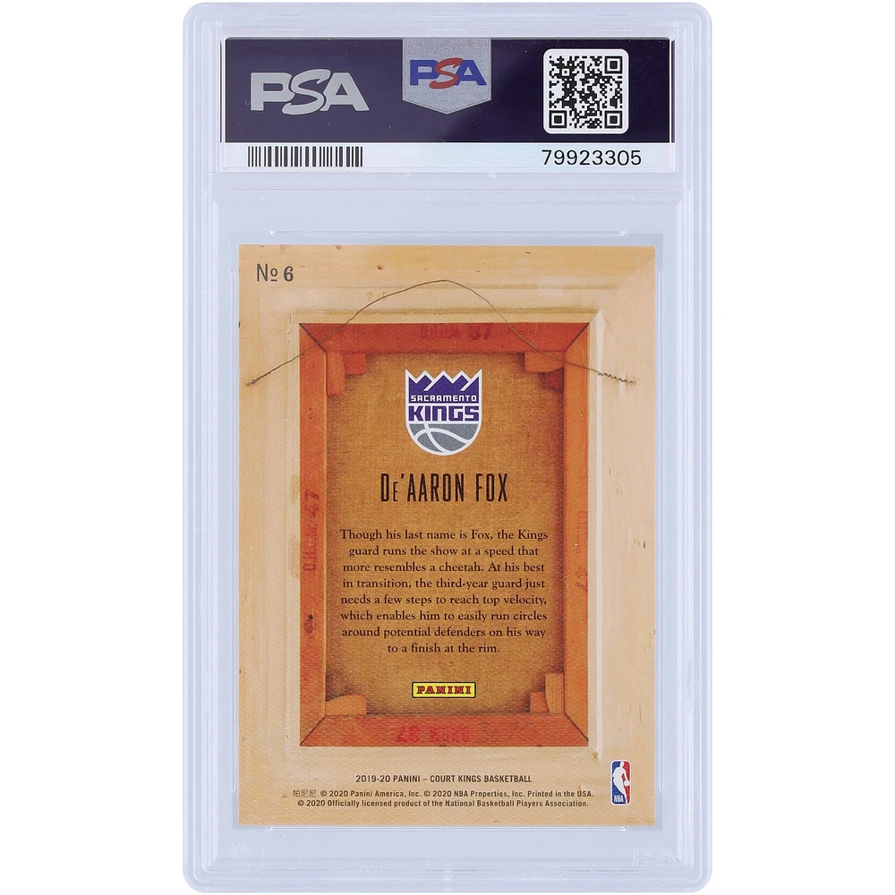 De'Aaron Fox Sacramento Kings 2019-20 Panini Court Kings Blank Slate Case Hit #6 PSA Carte authentifiée 10