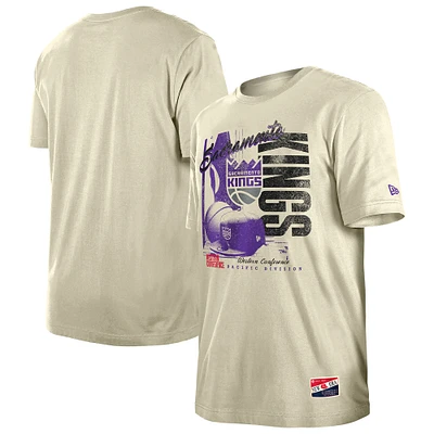 Men's New Era  Cream Sacramento Kings Distressed Throwback Vintage Color Pack T-Shirt