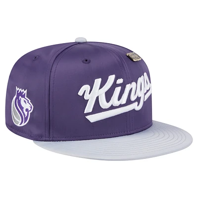 Men's New Era  Purple/Gray Sacramento Kings Throwback Satin Vintage Pin Two-Tone 59FIFTY Fitted Hat