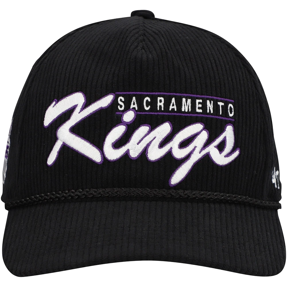 Men's '47  Black Sacramento Kings Double Header Sidepatch Cord Hitch Adjustable Hat