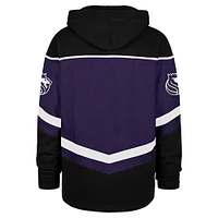 Men's '47 Black Sacramento Kings Oversized Tri-Satin Layup Lacer Pullover Hoodie