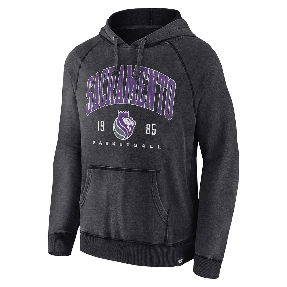 Men's Fanatics Heather Charcoal Sacramento Kings Foul Trouble Snow Wash Raglan Pullover Hoodie