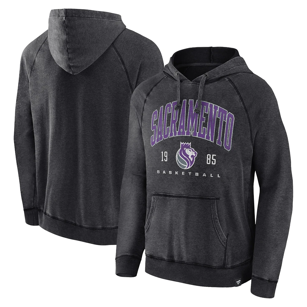 Sweat à capuche raglan pour hommes Fanatics Heather Charcoal Sacramento Kings Foul Trouble Snow Wash