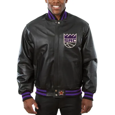 Sacramento Kings JH Design Big & Tall All-Leather Logo Full-Snap Jacket - Black