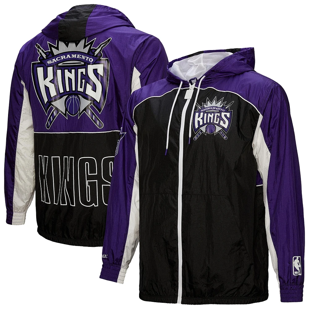 Veste coupe-vent entièrement zippée noire pour homme Mitchell & Ness Hardwood Classics Big Shot des Sacramento Kings