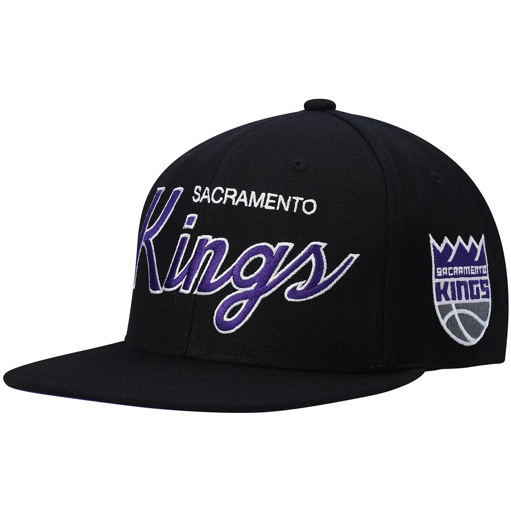 Men's Mitchell & Ness Black Sacramento Kings Hardwood Classics Script 2.0 Snapback Hat