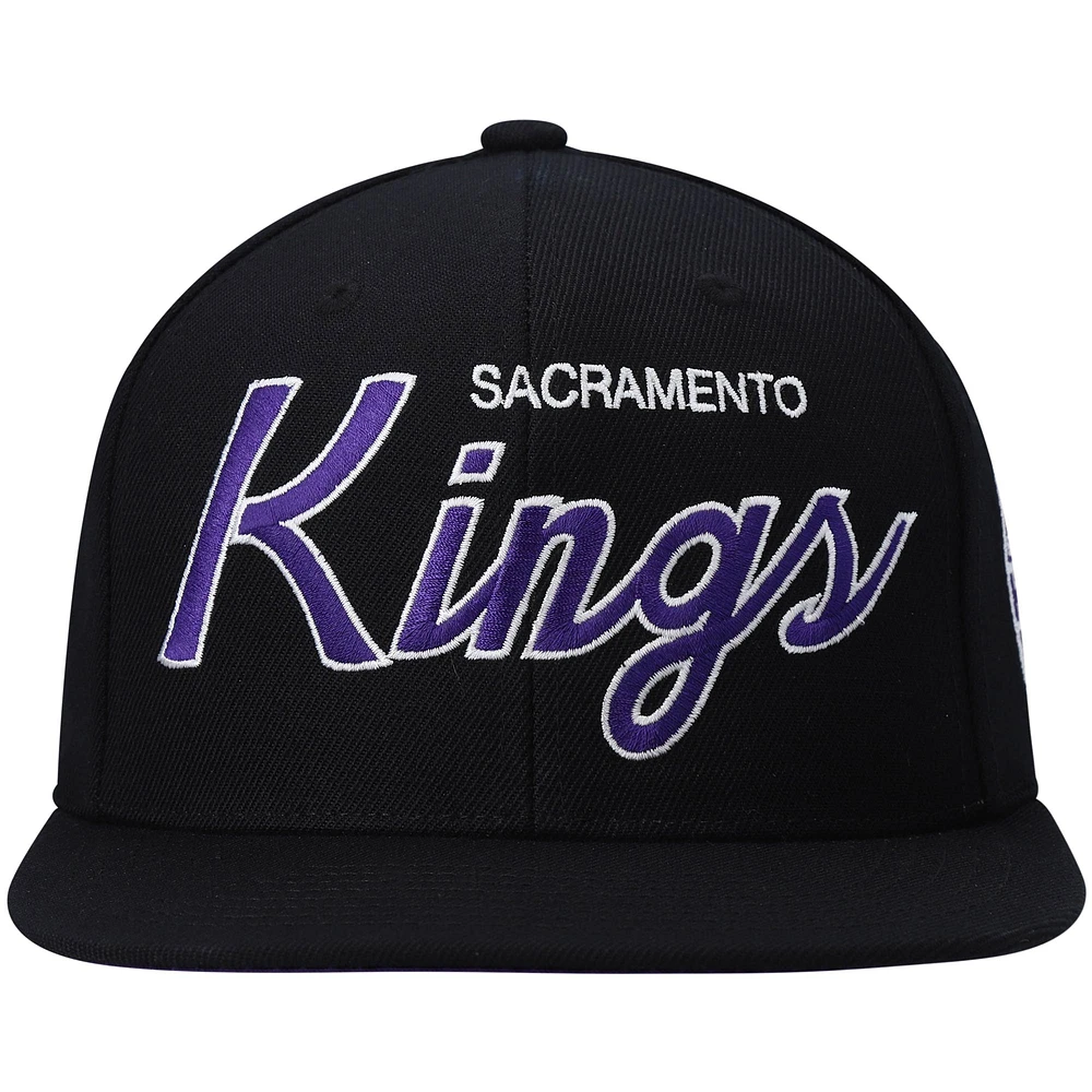 Men's Mitchell & Ness Black Sacramento Kings Hardwood Classics Script 2.0 Snapback Hat