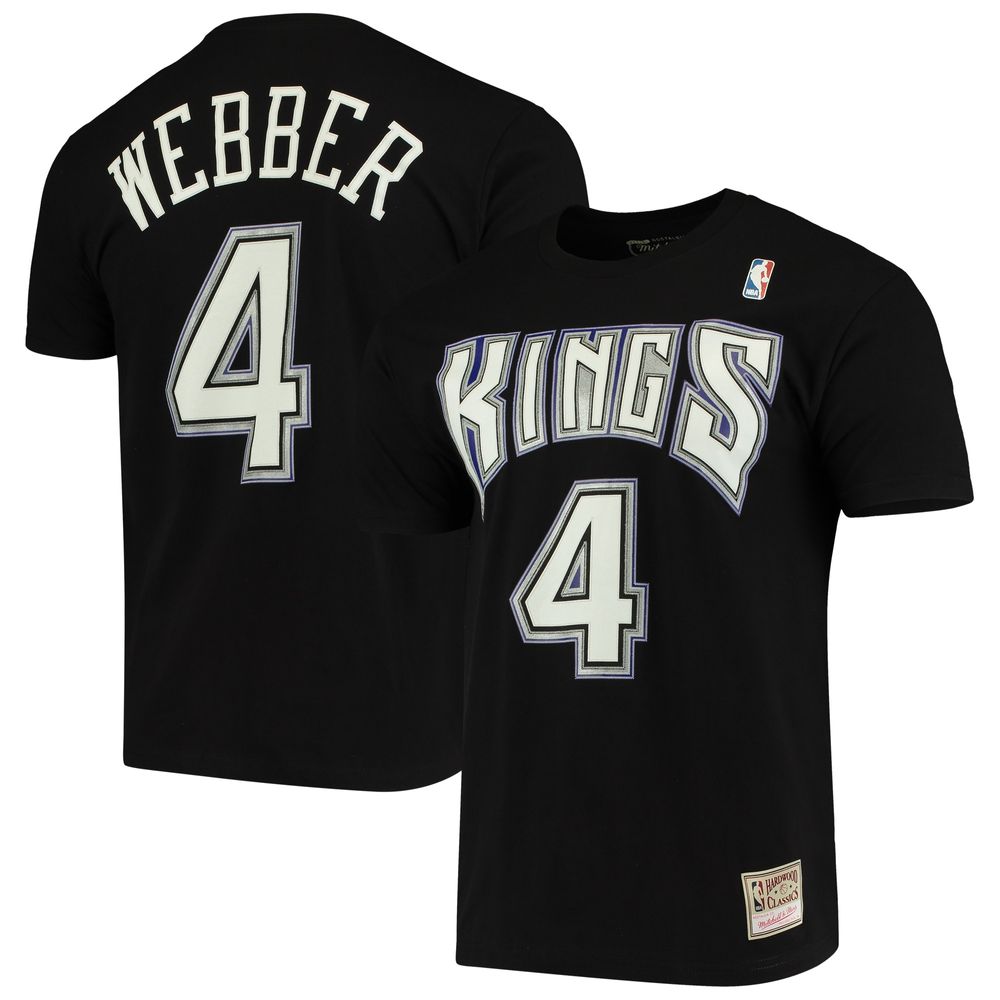 Men's Mitchell & Ness Chris Webber Black Sacramento Kings Hardwood Classics Name Number Team T-Shirt