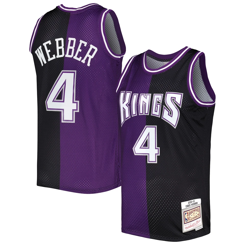 Maillot Swingman divisé Mitchell & Ness Chris Webber violet/noir pour hommes des Sacramento Kings Hardwood Classics 2000/01