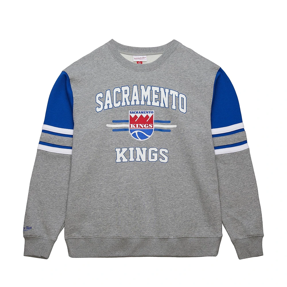 Men's Mitchell & Ness Heather Gray Sacramento Kings Hardwood Classics All Over 4.0 Pullover Sweatshirt