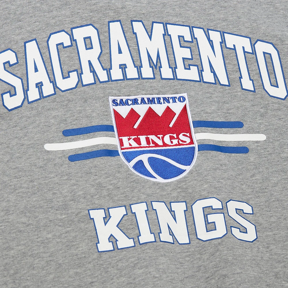 Men's Mitchell & Ness Heather Gray Sacramento Kings Hardwood Classics All Over 4.0 Pullover Sweatshirt