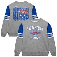 Men's Mitchell & Ness Heather Gray Sacramento Kings Hardwood Classics All Over 4.0 Pullover Sweatshirt