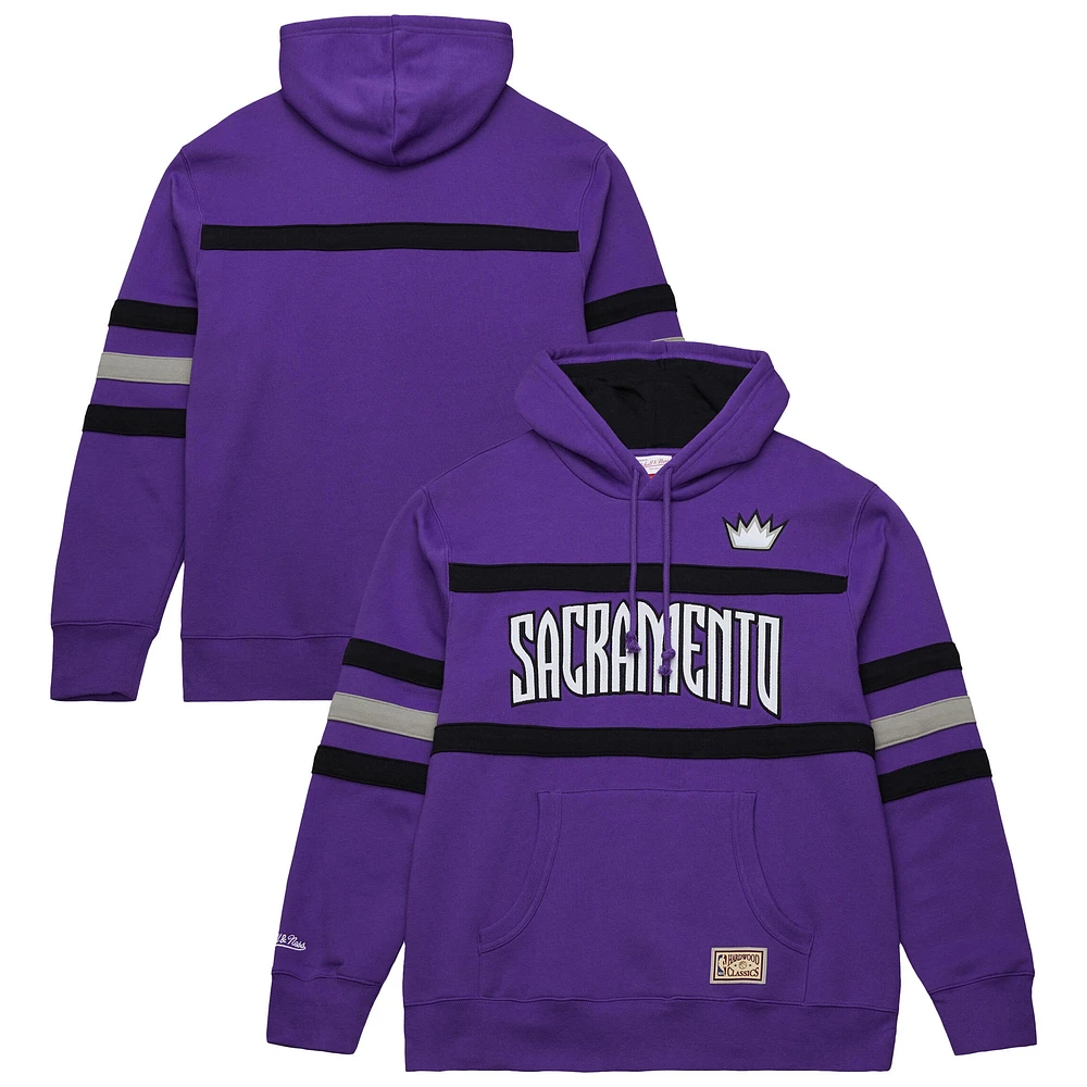 Men's Mitchell & Ness Purple Sacramento Kings Hardwood Classics Nights Head Coach Pullover Hoodie