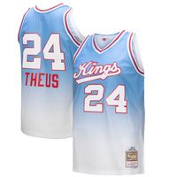 Men's Mitchell & Ness Reggie Theus White/Light Blue Sacramento Kings 1985/86 Hardwood Classics Fadeaway Swingman Player Jersey