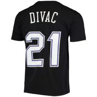 Men's Mitchell & Ness Vlade Divac Black Sacramento Kings Hardwood Classics Stitch Name Number T-Shirt